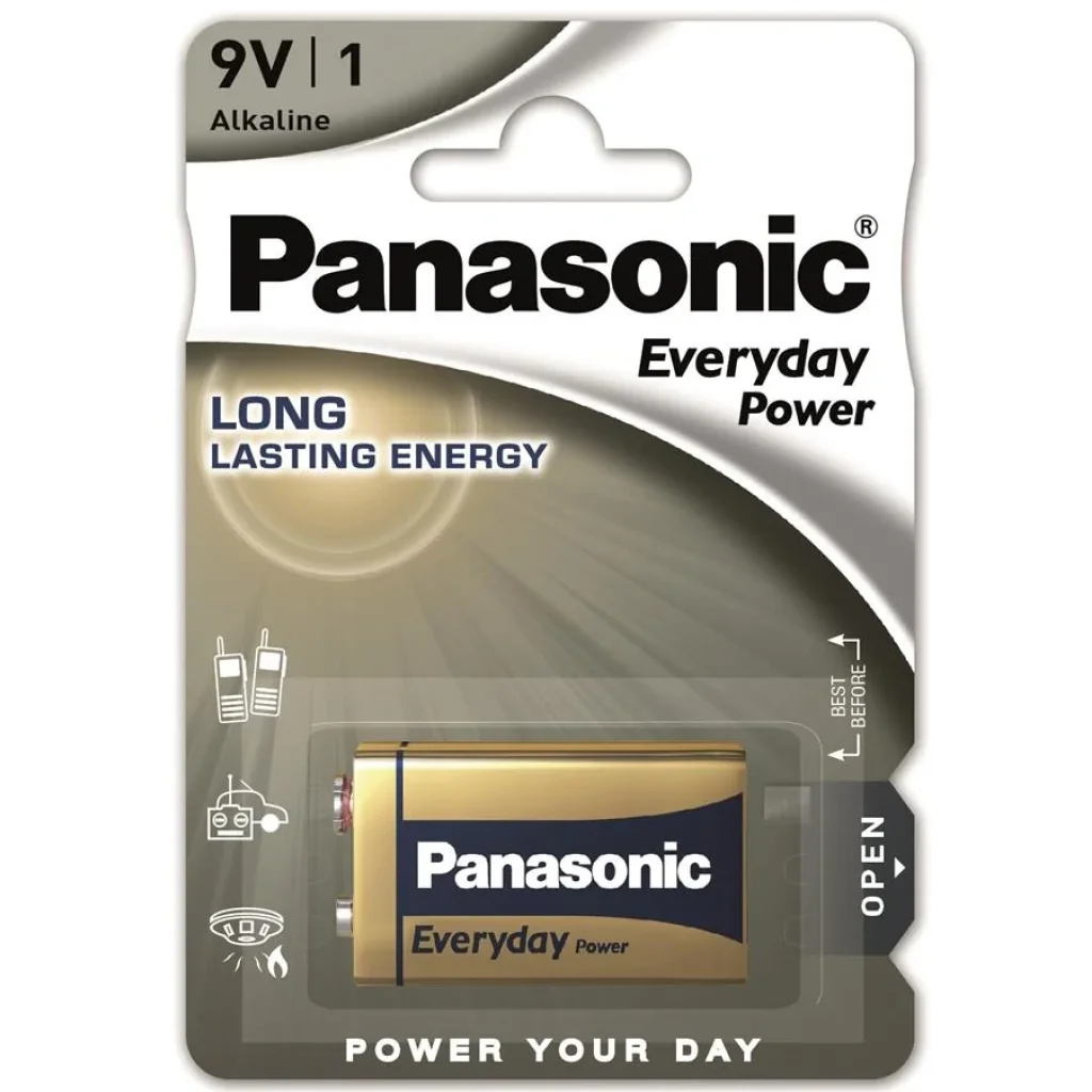 Батарейка Panasonic EVERYDAY POWER лужна 6LR61(6LF22, MN1604, MX1604, Крона) блістер, 1 шт., 6LR61REE/1B UA